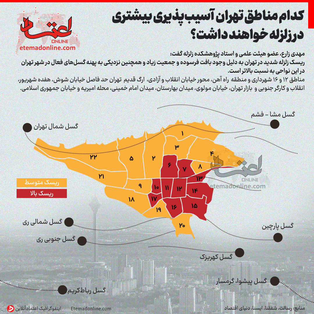 مناطق آسیب‌پذیر تهران در برابر زمین‌لرزه